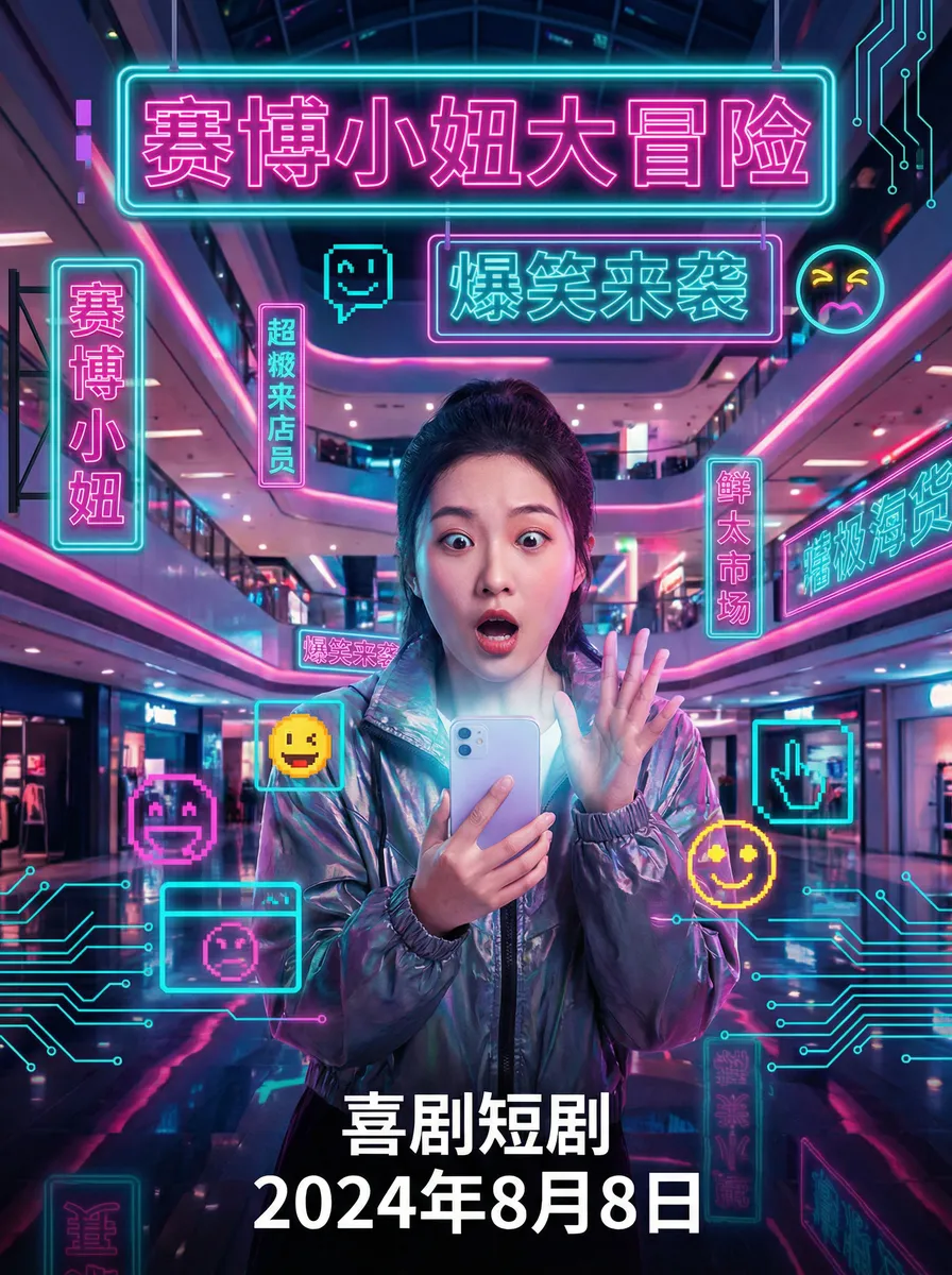 广电网络整合启动 搞笑喜剧短剧 - 赛博小妞大冒险海报