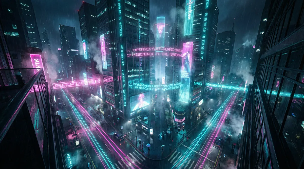 广电网络整合启动 竖屏短剧平台首页背景 - 赛博朋克都市夜景